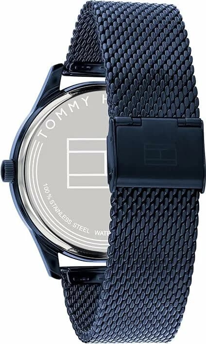 Attache bracelet Tommy Hilfiger 1791421 en maille milanaise bleue avec fermoir déployant ajustable, finition satinée confortable