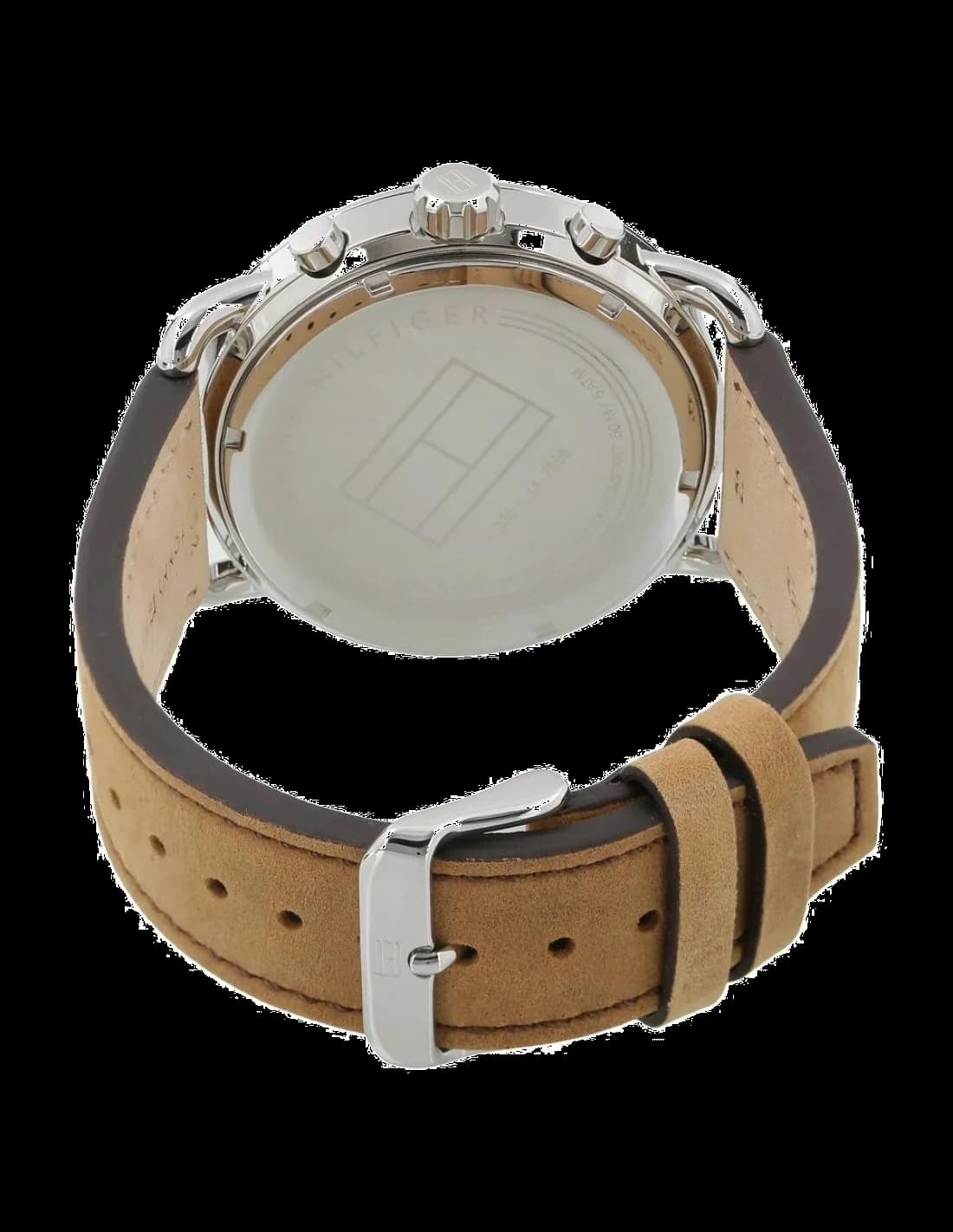 Visage cadran Tommy Hilfiger 1791424 avec index appliqués bâton, aiguilles dauphine et guichet date à 3h, fond brun ensoleillé