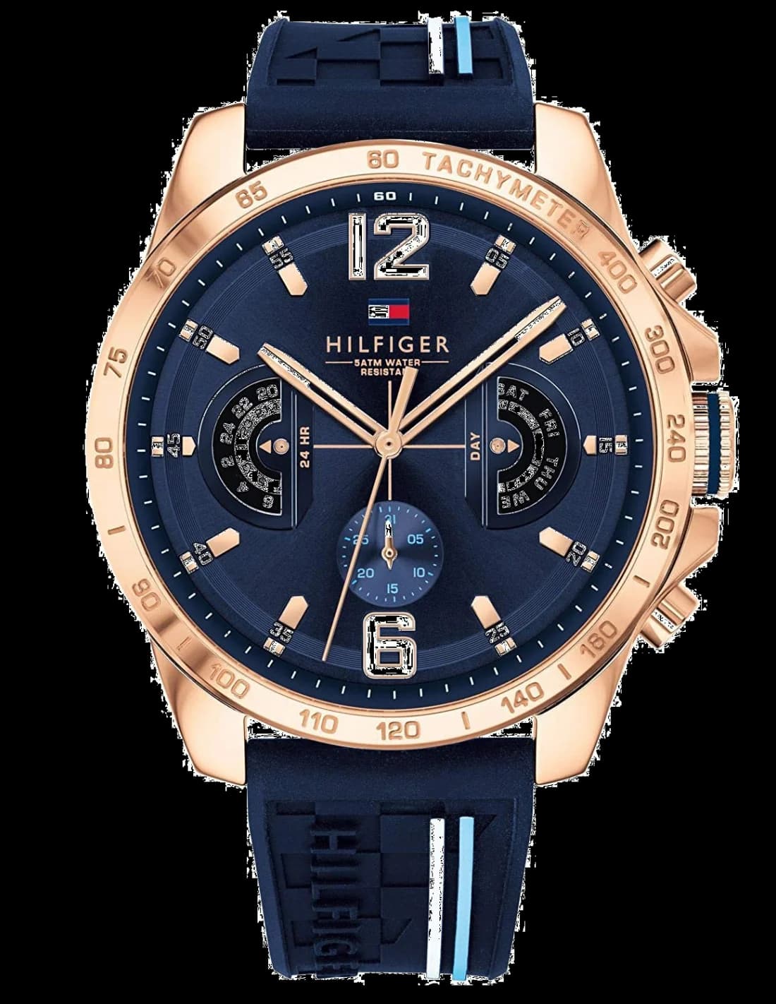 Montre Homme Tommy Hilfiger 1791474 - Boîtier Or Rose, Cadran et Bracelet Silicone Bleu