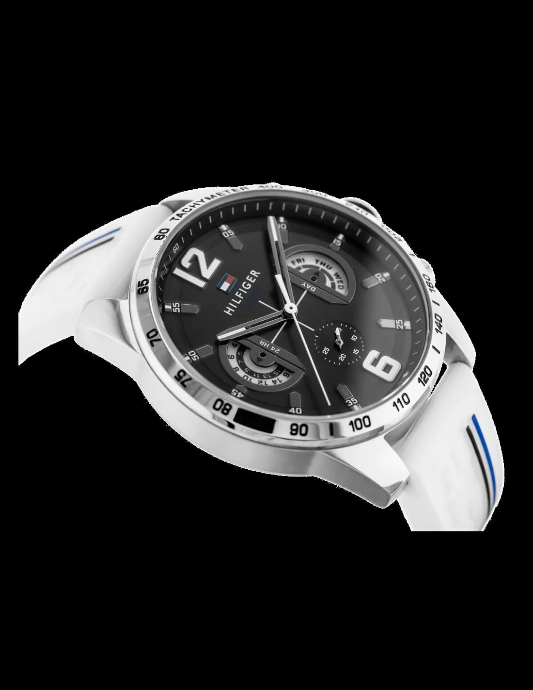 Attache bracelet Tommy Hilfiger 1791475 en silicone blanc texturé avec boucle ardillon acier doré, ajustable et confortable pour usage quotidien