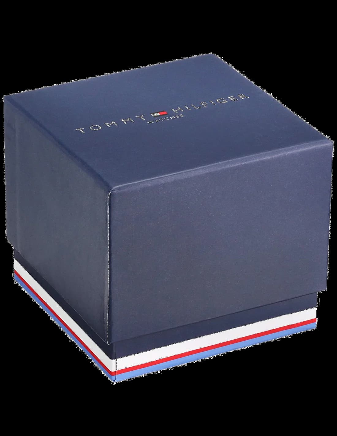 Visage cadran Tommy Hilfiger 1791487 avec index bâton polis, aiguilles luminescentes, guichet date à 3h sur fond noir mat