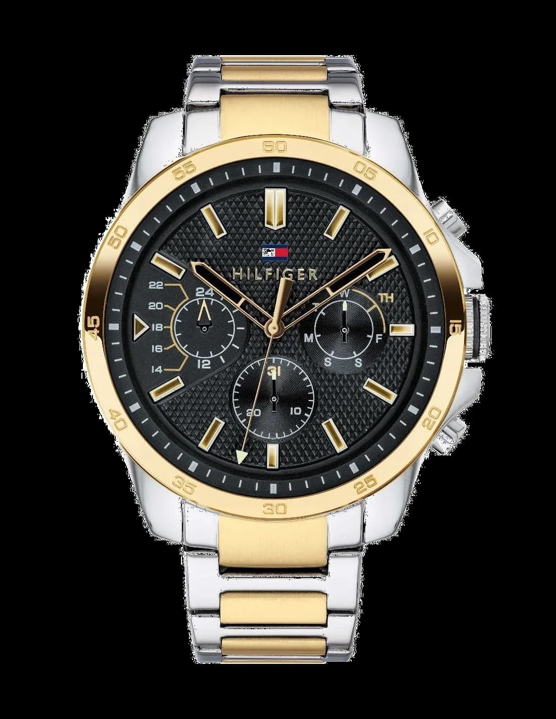 Garde-temps Tommy Hilfiger 1791559 affichant cadran bleu soleil, index bâtons argentés et aiguilles dauphine polies