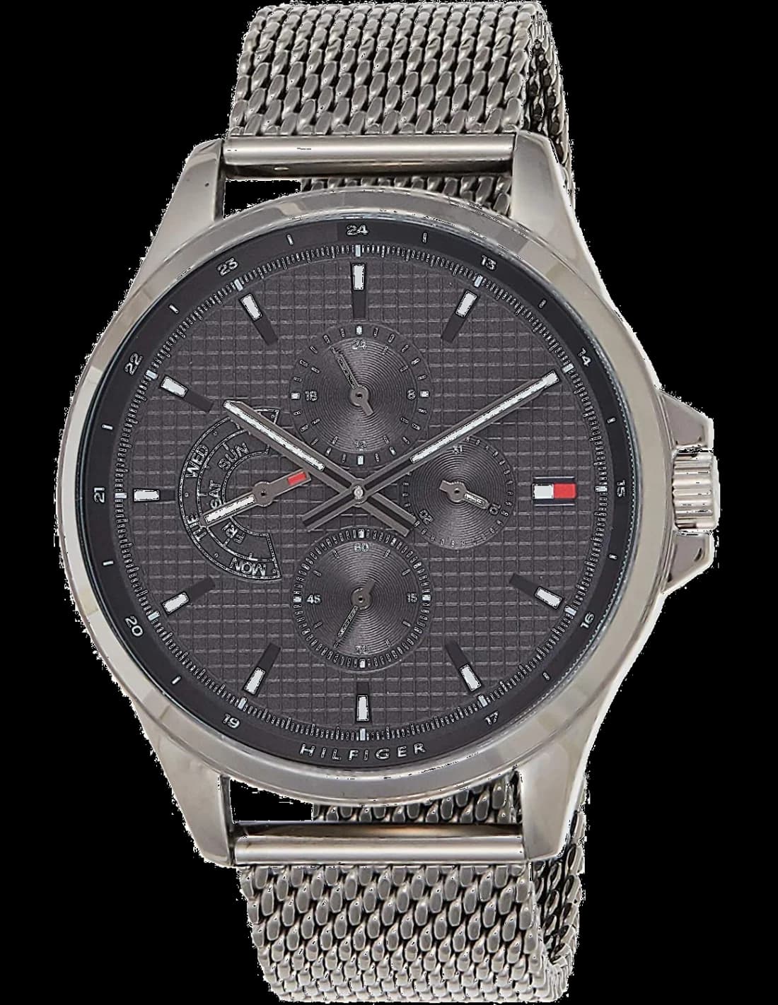 Montre Homme Tommy Hilfiger 1791613 Cadran Noir Bracelet Maille Milanaise Gris