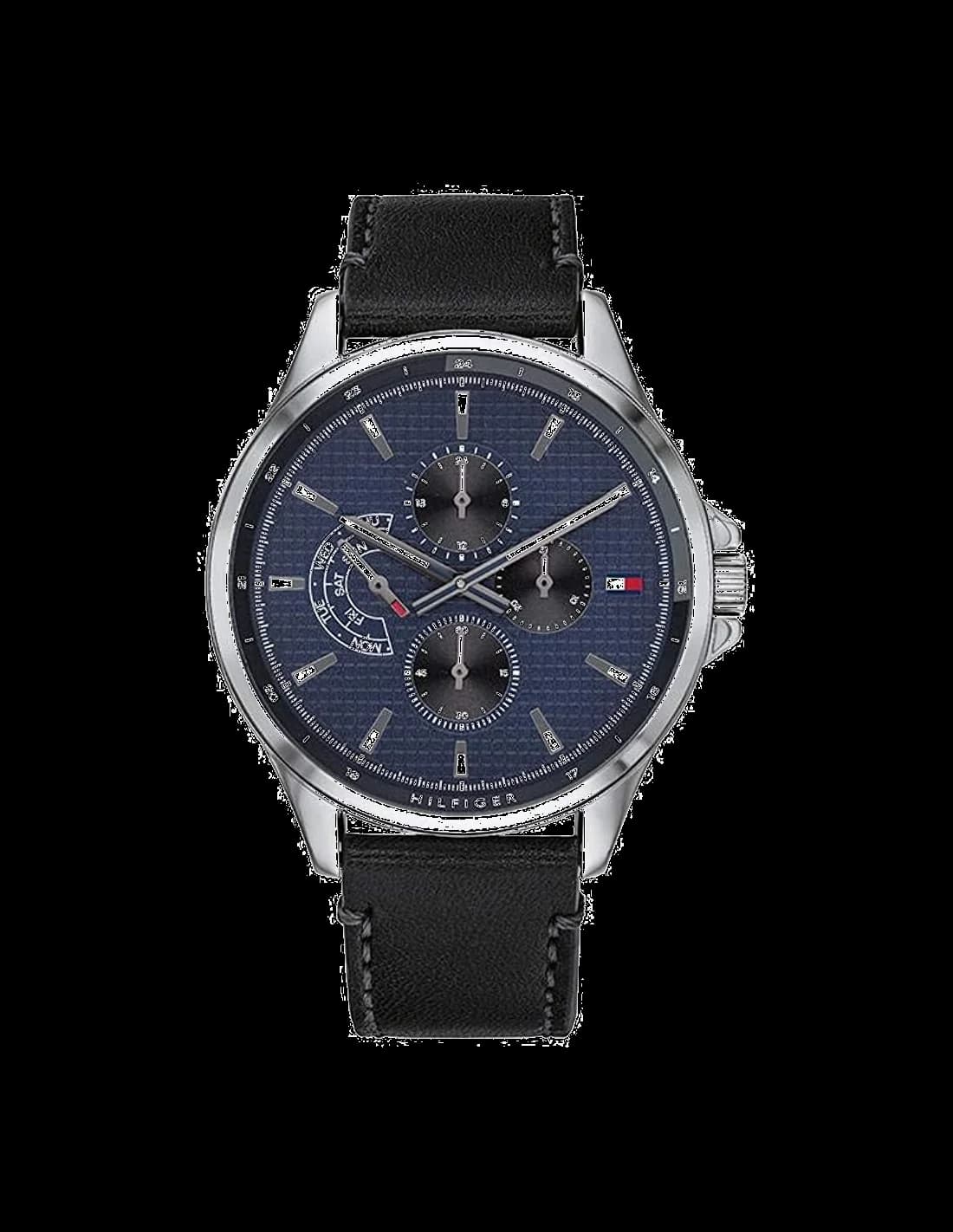 Montre Homme Tommy Hilfiger 1791616 Cadran Bleu Bracelet Cuir Noir