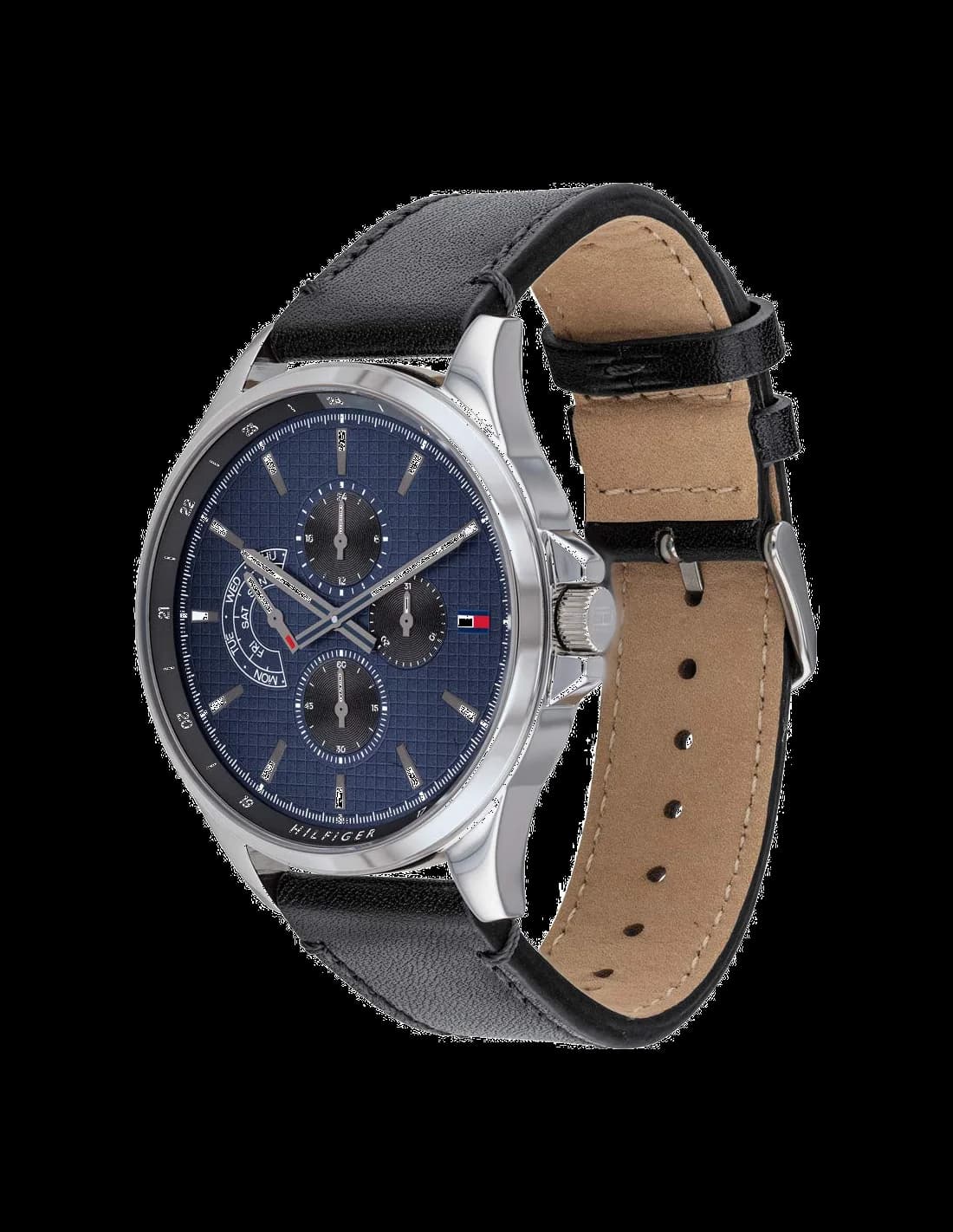 Montre Homme Tommy Hilfiger 1791616 Cadran Bleu Bracelet Cuir Noir vue 2