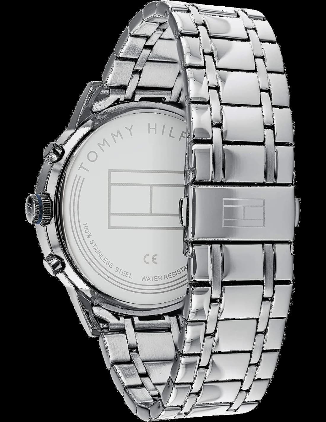 Attache bracelet Tommy Hilfiger 1791632 en acier inoxydable brossé avec fermoir déployant et boucle gravée Tommy Hilfiger