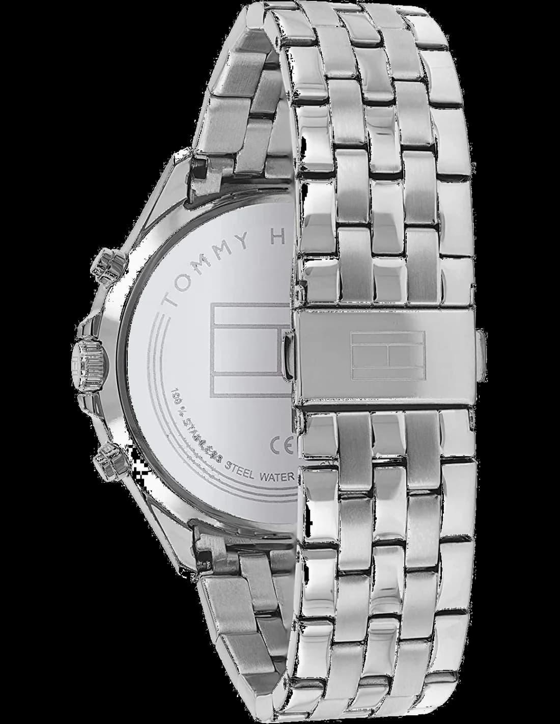 Attache bracelet Tommy Hilfiger 1791707 en acier inoxydable brossé, maillons en H, fermoir déployant double sécurité, ajustable