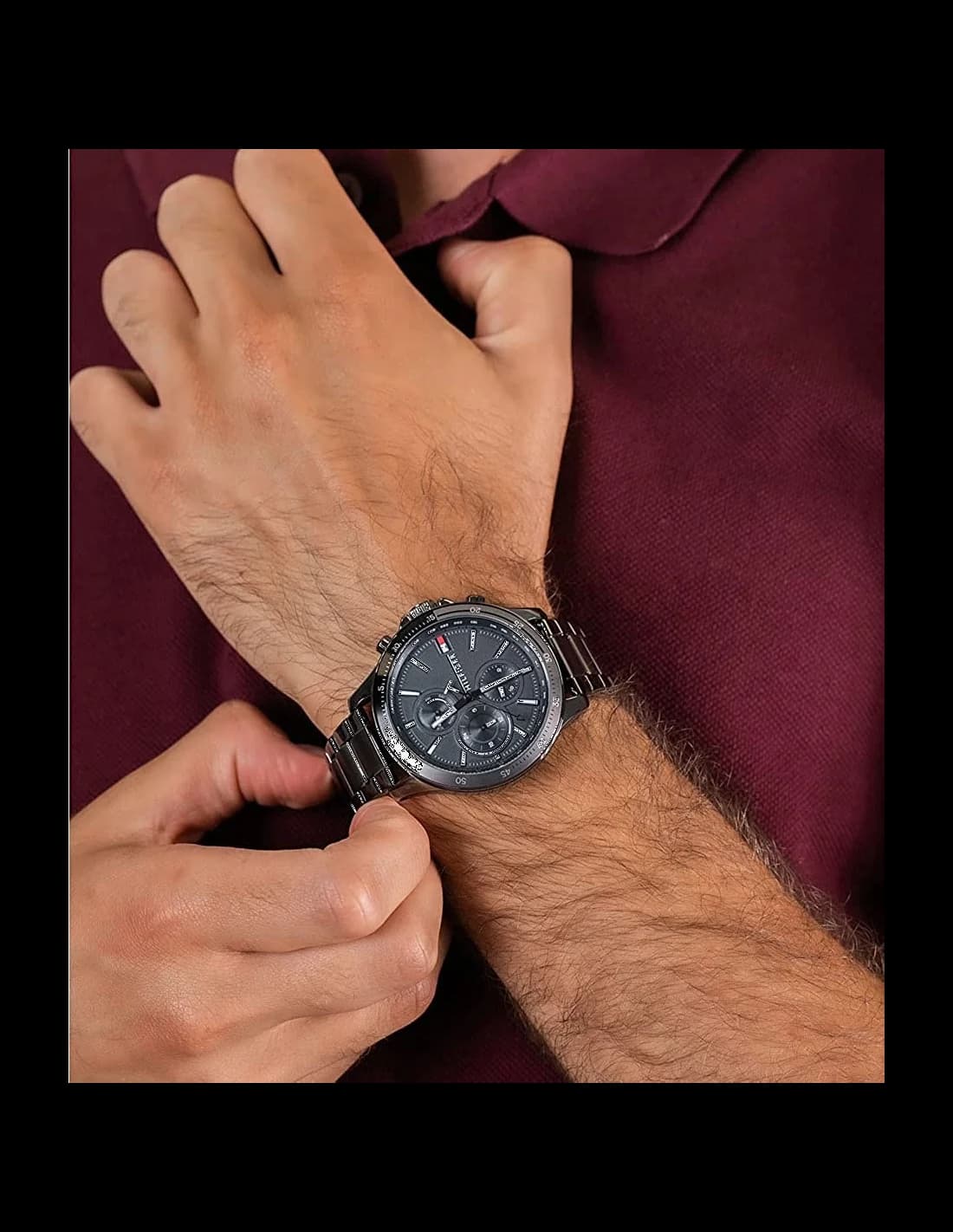 Attache bracelet Tommy Hilfiger 1791719 en acier inoxydable brossé avec fermoir déployant, maillons standard pour ajustement précis
