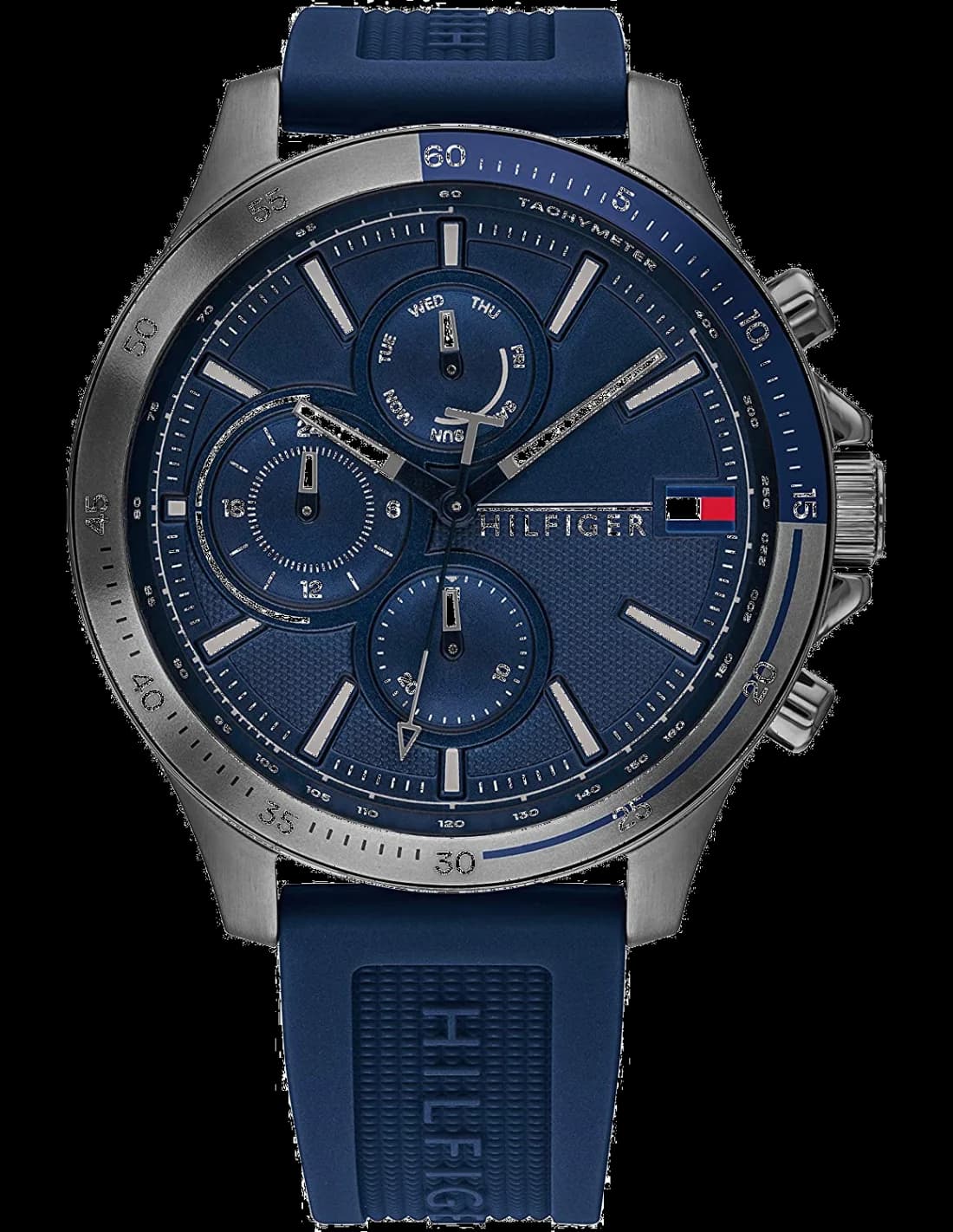 Montre Homme Tommy Hilfiger 1791721 - Boîtier Silicone Doré, Cadran et Bracelet Silicone Bleu