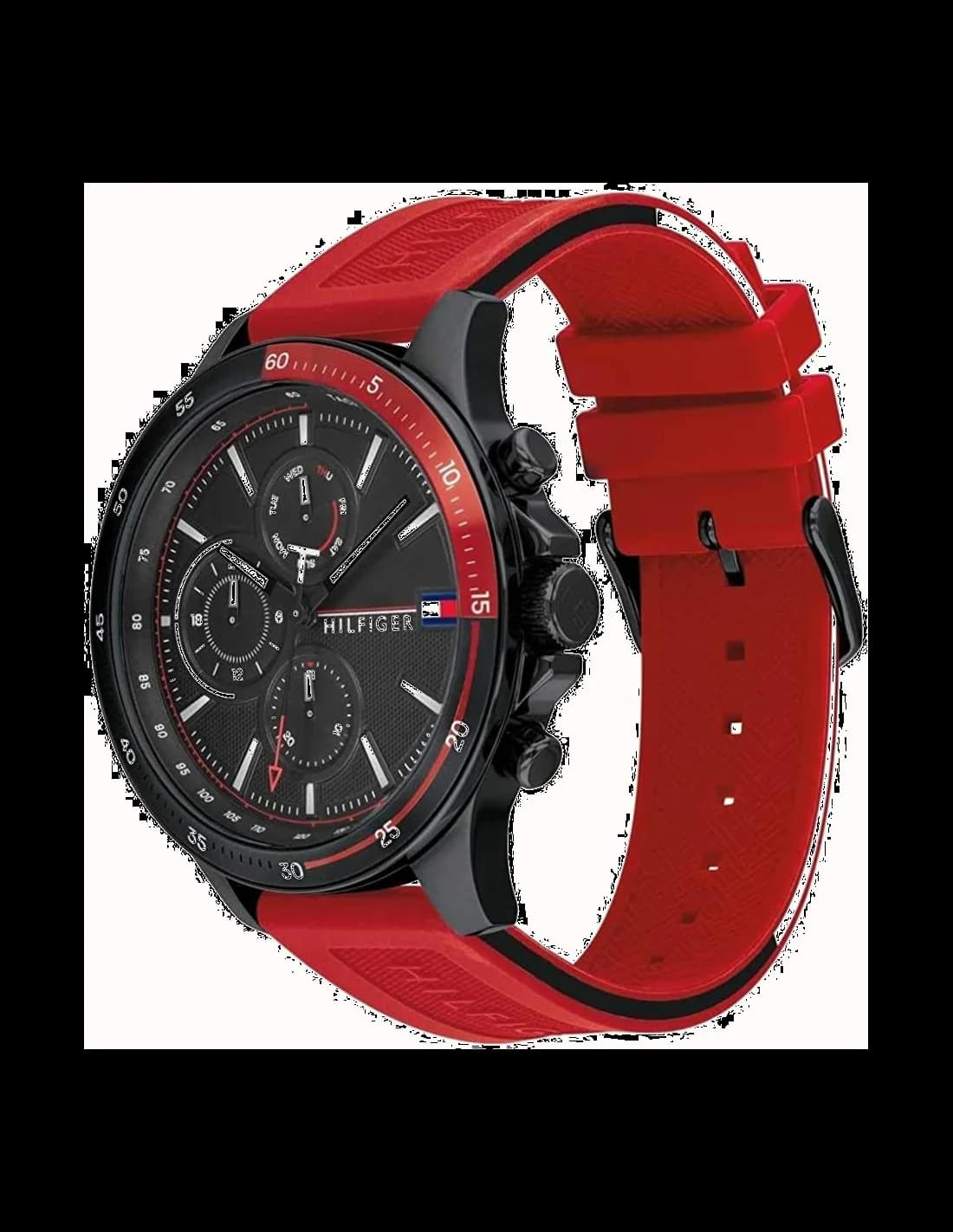 Visage cadran Tommy Hilfiger 1791722 détail des aiguilles bâton et guichet date à 3h