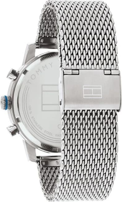 Attache bracelet Tommy Hilfiger 1791881 en acier inoxydable, maille milanaise argentée, fermoir déployant ajustable, confort et élégance
