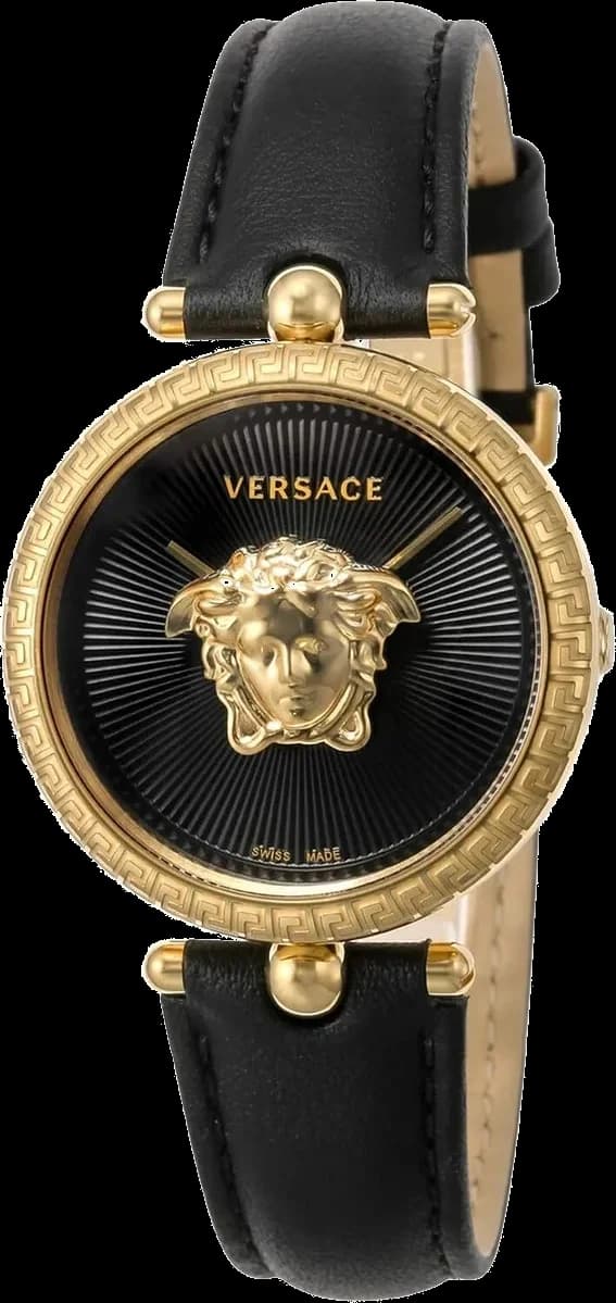 Montre Versace VECQ00118 Palazzo Empire pour Femme, Cadran Noir, Bracelet Cuir Noir