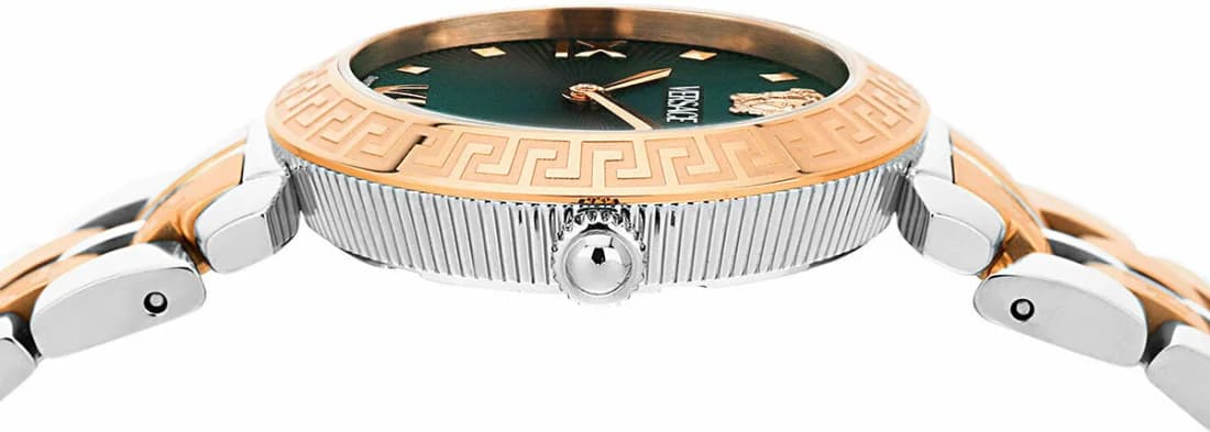 Montre Versace VEOCA0224 pour Femme, Cadran Vert Soleillé, Boîtier Acier Bicolore Argent et Or Rose vue 3