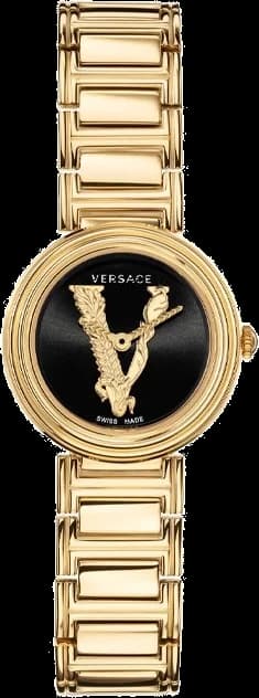 Montre Versace VET300121 Virtus Mini Femme, Cadran Noir et Bracelet Acier Or Poli