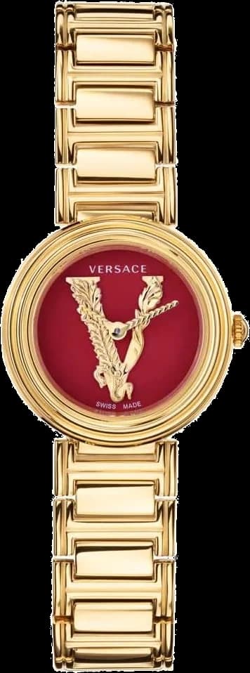 Montre Versace Virtus Mini VET300321 pour Femme, Cadran Rouge, Bracelet Or Acier Inoxydable