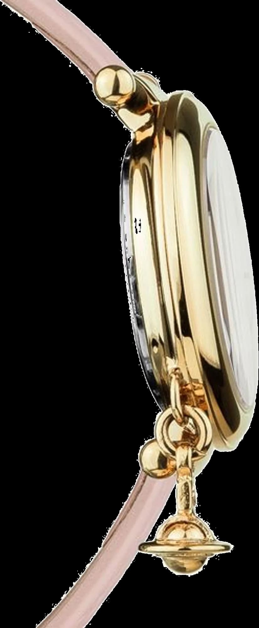 Visage cadran Vivienne Westwood VV006PKPK index bâton dorés, aiguilles dauphines et guichet date à 3 heures
