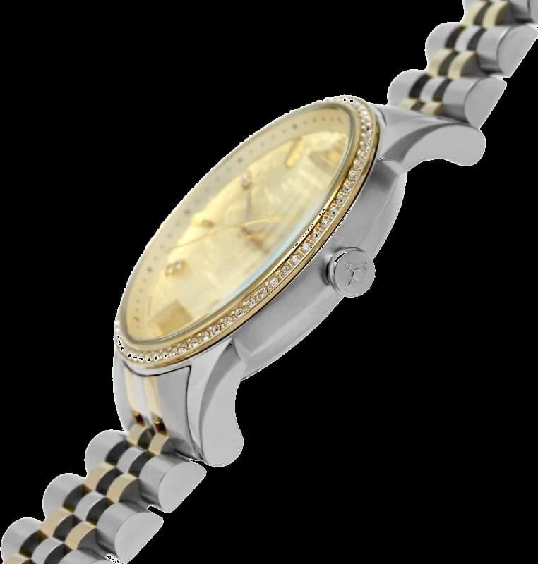 Attache bracelet Vivienne Westwood VV208CPSG bicolore acier et plaqué or, fermoir déployante sécurisé, maillons mixtes