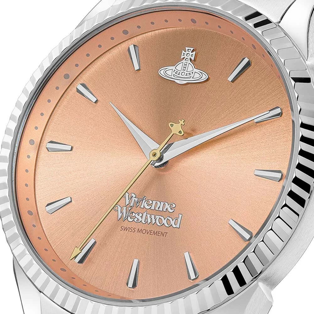 Attache bracelet Vivienne Westwood VV240PHSL en acier inoxydable brossé avec fermoir déployant sécurisé
