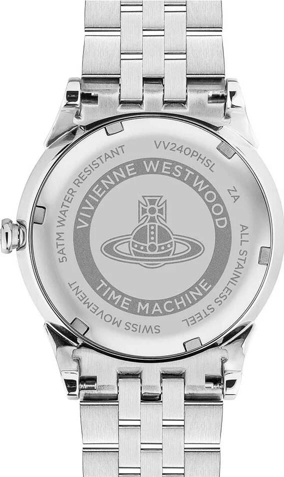 Lunette boîtier Vivienne Westwood VV240PHSL en acier argenté poli, lunette lisse et verre saphir bombé
