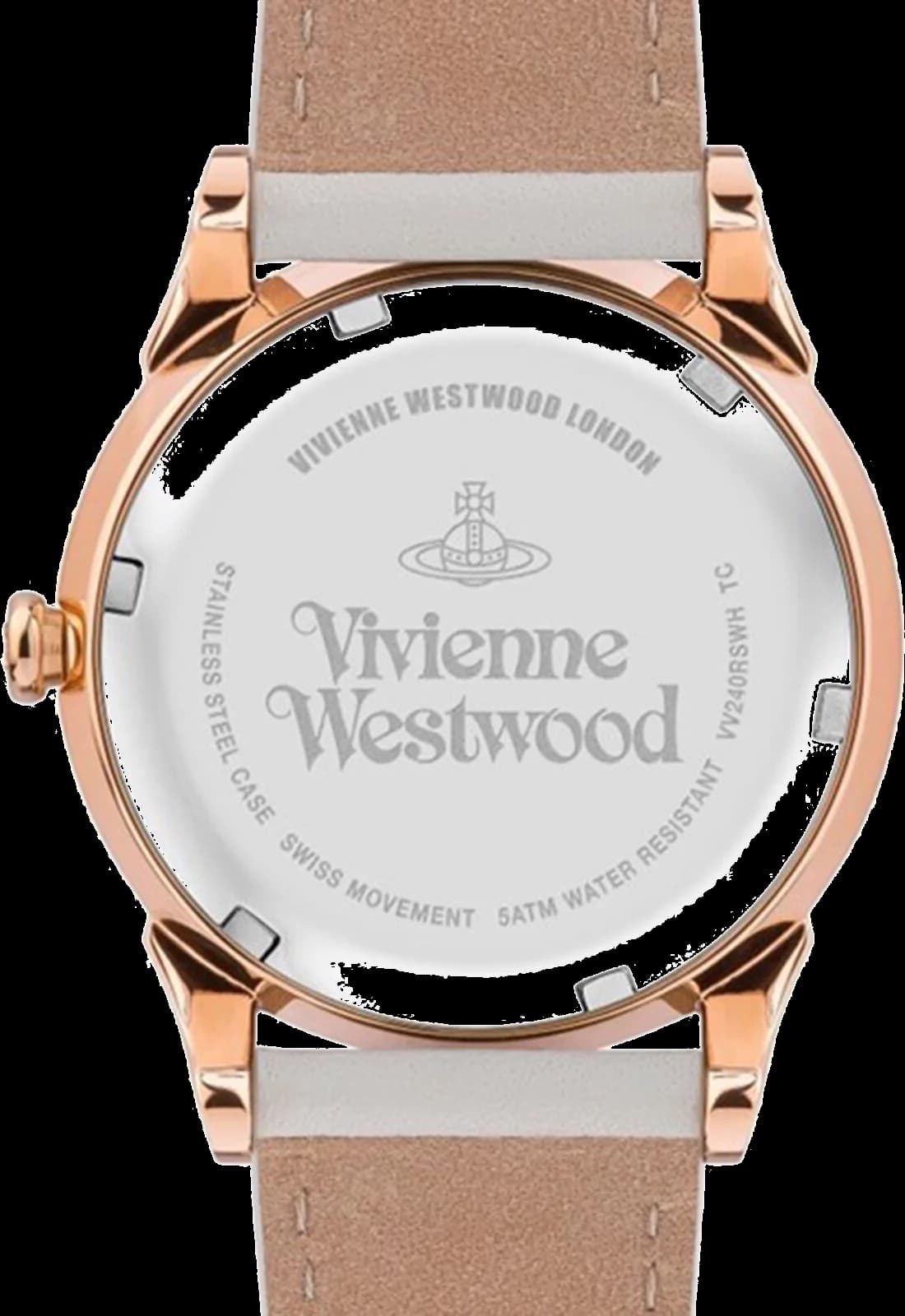 Lunette boîtier Vivienne Westwood VV240RSWH en acier inoxydable doré, lunette lisse polie, vue profil 9mm d'épaisseur