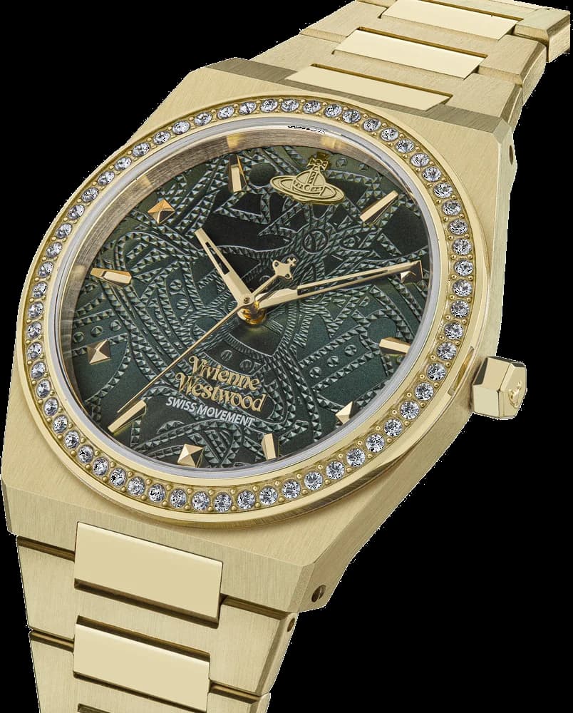 Attache bracelet Vivienne Westwood VV244GDGR en acier doré avec fermoir déployant gravé du logo, souple et résistant au quotidien