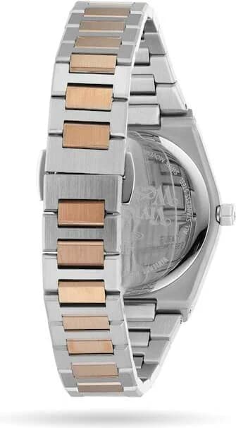 Visage cadran Vivienne Westwood VV244GYSR avec index romains noirs et guichet date à 3h, mouvement quartz précis