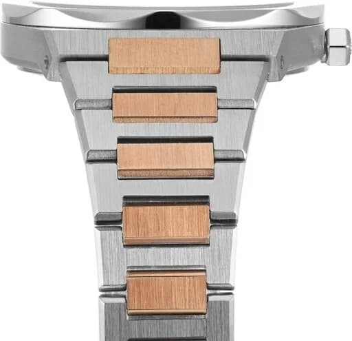 Attache bracelet Vivienne Westwood VV244GYSR bicolore acier et or, maillons polis et satinés, fermoir déployant sécurisé