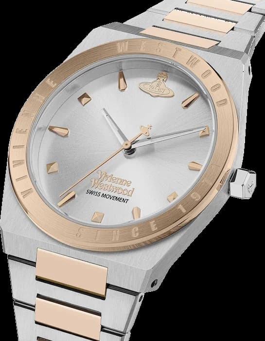 Visage cadran Vivienne Westwood VV244SLSR avec aiguilles dauphine et guichet date à 3 heures
