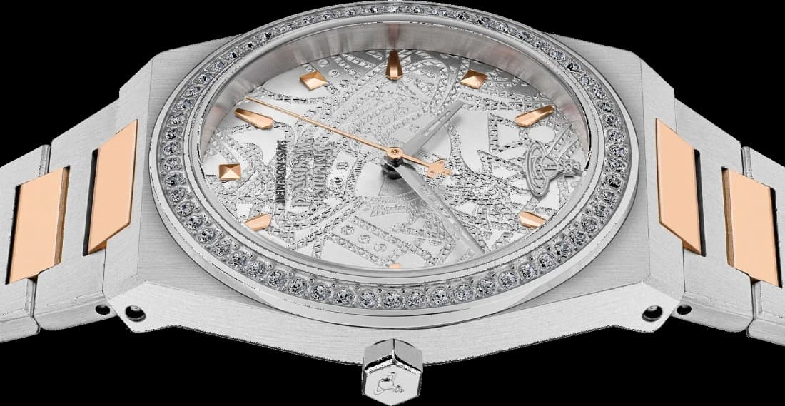 Attache bracelet Vivienne Westwood VV244WSSR en acier bicolore or et argent, fermoir déployante, maillons ajustables