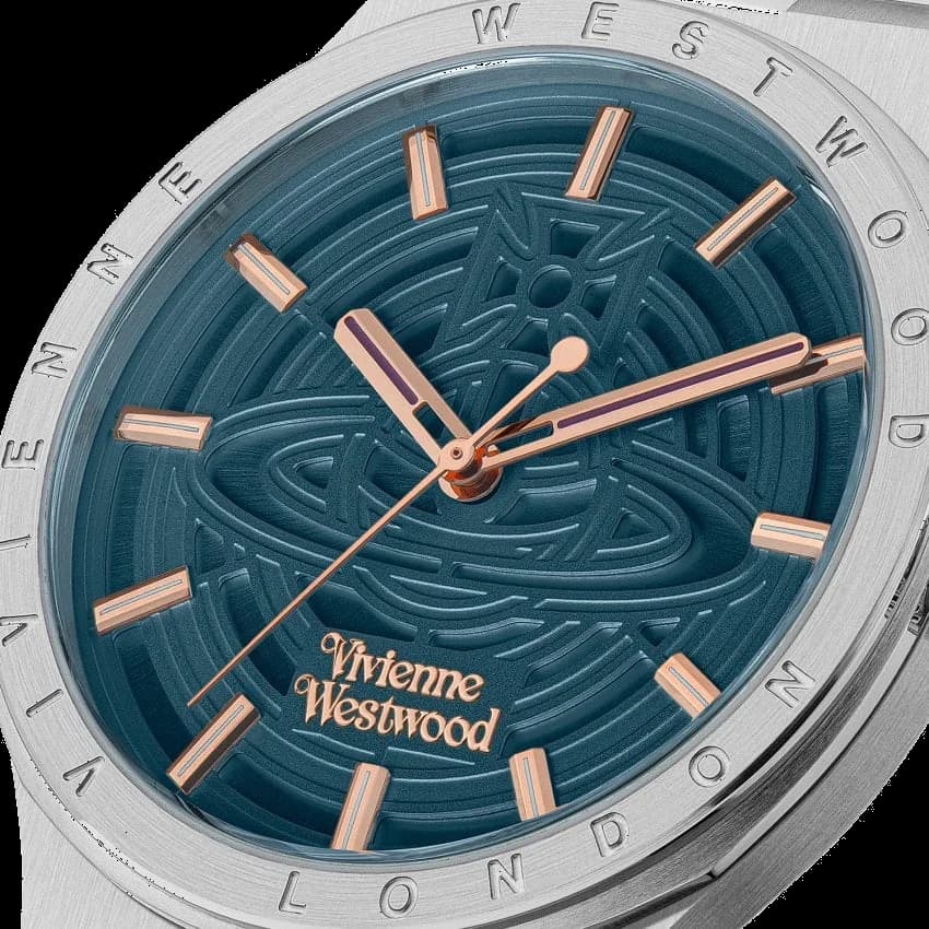 Visage cadran Vivienne Westwood VV257TLSL doté d'index bâton appliqués et guichet date à 3h