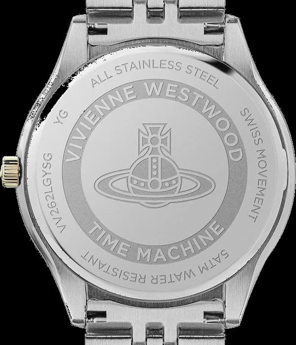 Attache bracelet Vivienne Westwood VV261BYSG bicolore acier inoxydable maillons polis satinés, fermoir déployant sécurisé