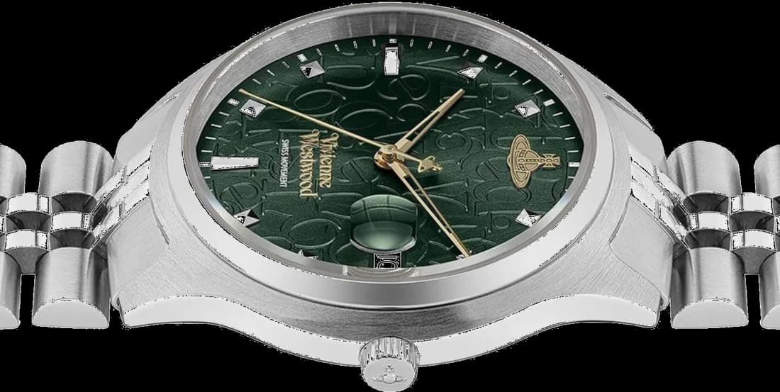 Attache bracelet Vivienne Westwood VV261GRSL en acier inoxydable poli avec fermoir déployant et maillons satinés ajustables