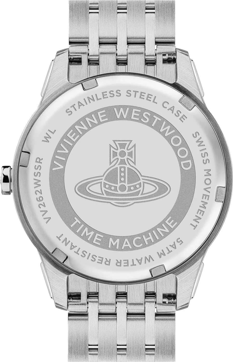 Visage cadran Vivienne Westwood VV262WSSR orné de cristaux et logo orbite, aiguilles en acier bicolore