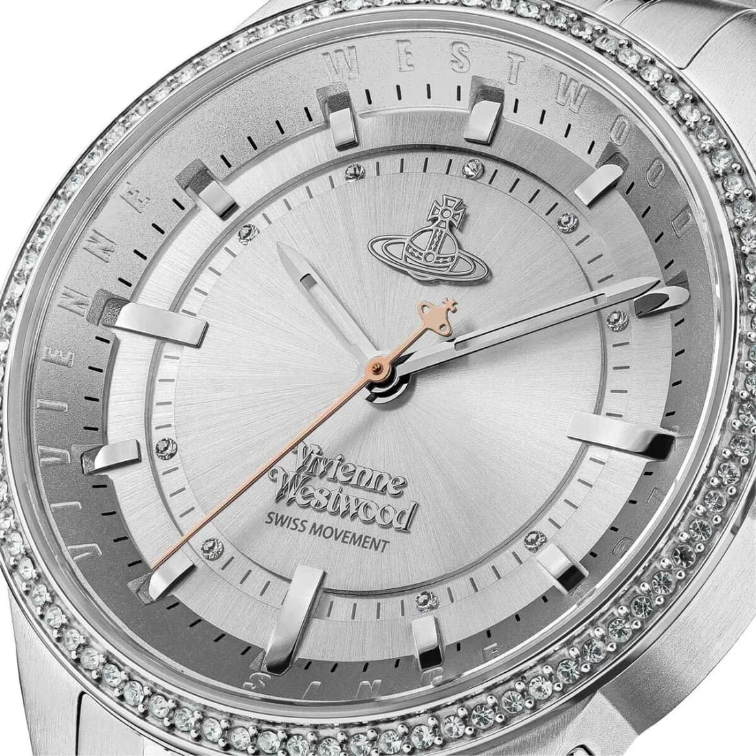 Attache bracelet Vivienne Westwood VV262WSSR maillons acier bicolore avec fermoir déployante et accents dorés, sécurité ajustable