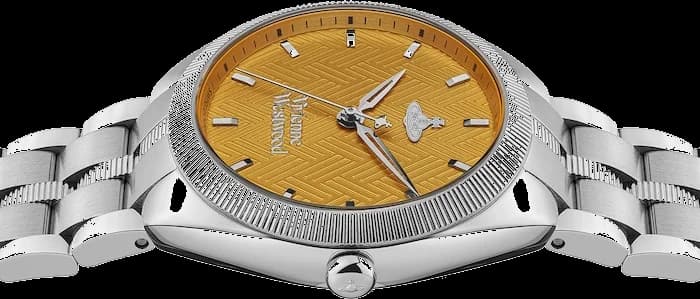 Attache bracelet Vivienne Westwood VV281TNSL en acier inoxydable brossé, maillons en cascade et fermoir déployant sécurisé