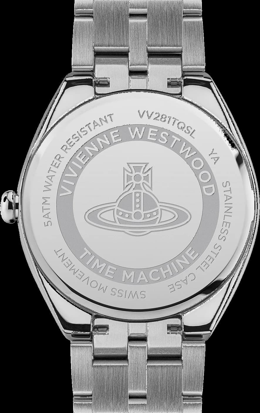 Attache bracelet Vivienne Westwood VV281TQSL en acier inoxydable, maillons argent satiné, fermoir déployant à double sécurité