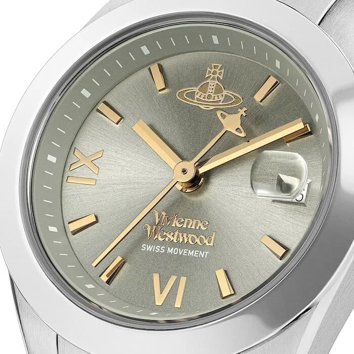 Attache bracelet Vivienne Westwood VV292GYSG en acier bicolore or/gris maille milanaise souple fermoir déployant sécurisé