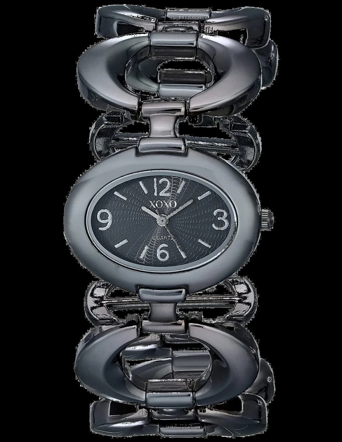Garde-temps XOXO XO5207 au cadran gunmetal avec aiguilles dorées et index bâtons, style minimaliste et moderne