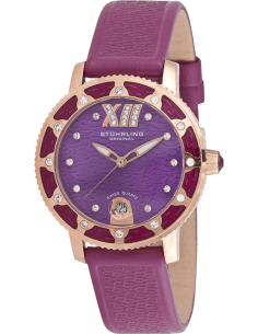 Montre Femme Stuhrling Original 225.1145Q61 en Or Rose, Cadran Violet avec Strass