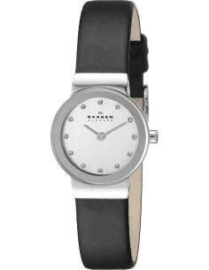 Montre Femme Skagen Freja 358XSSLBC Cadran Argent Bracelet Cuir Noir