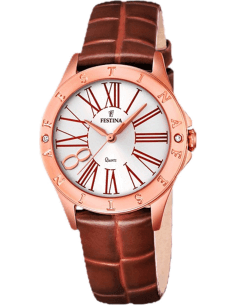 Montre Femme Festina Boyfriend F16930/3 Cadran Blanc Bracelet Cuir Marron