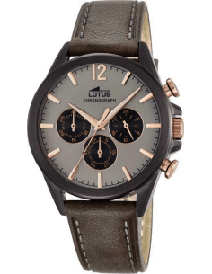 Montre Homme Lotus L18200/1 Cadran Gris Boîtier Noir Bracelet Cuir Marron