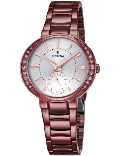 Montre Festina F16912/1 Mademoiselle - Cadran Argent & Bracelet Marron pour Femme