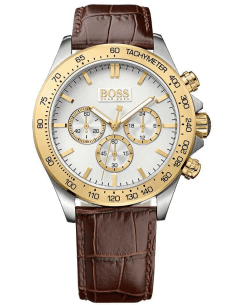 Montre Homme Hugo Boss Ikon 1513174 Cadran Argent Bracelet Cuir Marron