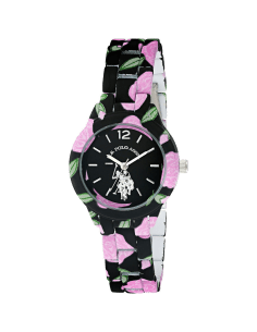 Montre Femme US Polo USC40103, Cadran Noir, Bracelet Acier Bicolore