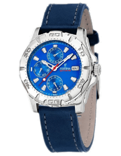 Montre Homme Festina F16243/D Cuir Cuir Multifonction Cadran Bleu