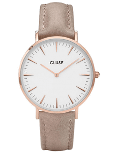 Montre Femme Cluse La Bohème CL18031 - Boîtier Or Rose, Cadran Blanc, Bracelet Cuir Marron