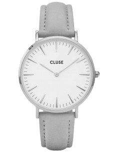 Montre Cluse La Bohème CL18215 - Cadran blanc, boîtier argenté, bracelet cuir gris - Unisexe