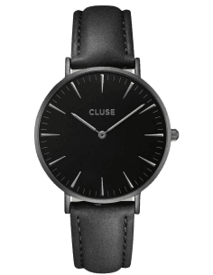 Montre Cluse La Bohème CL18501 - Unisexe, Cadran Noir, Bracelet Cuir Noir