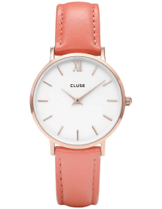 Montre Femme Cluse Minuit CL30045 - Cadran blanc, bracelet cuir rose, boîtier or rose